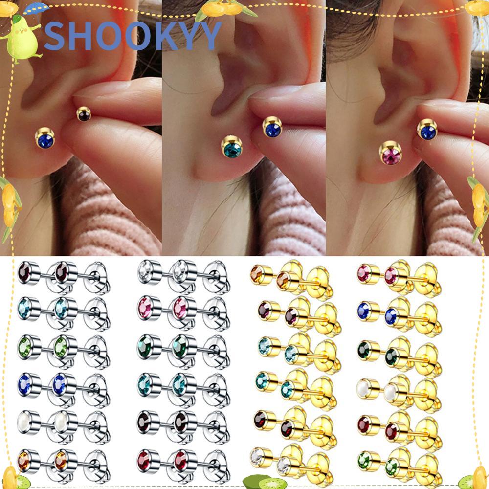 Chookyy 1pasang 4mm Kristal Telinga Tindik Stud Indah Tahan Karat Anti-Sensitif Stud Earrings