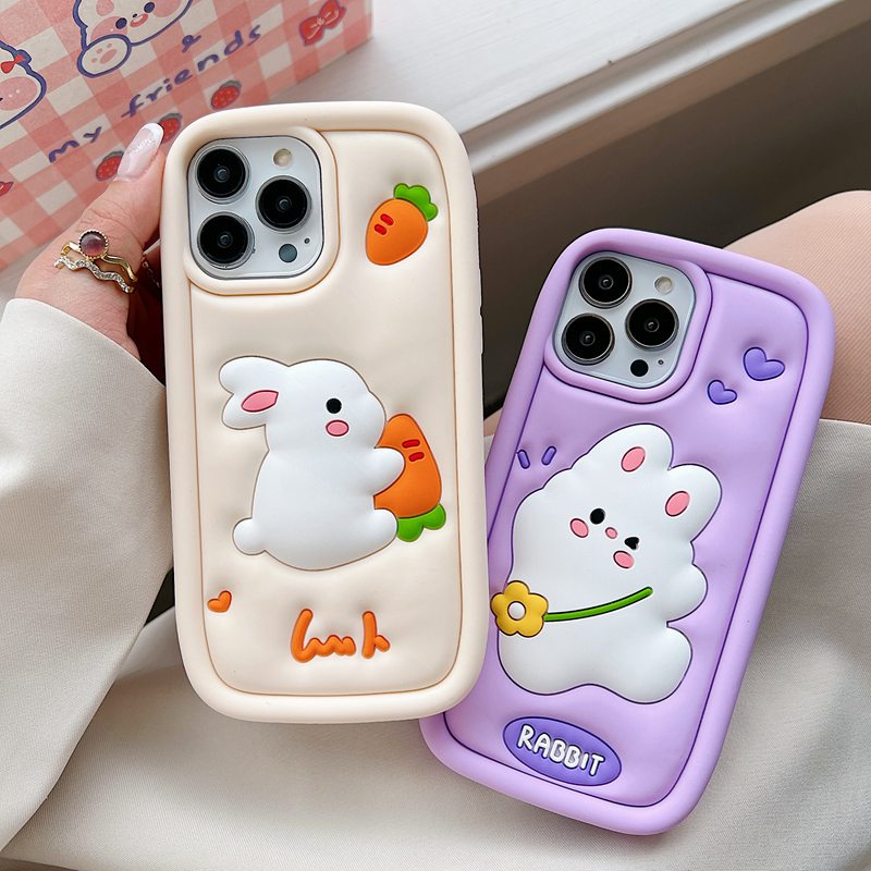 Stereoscopic Cartoon Rabbit Bunny Silicone Soft Case for IPhone 6S 7 8 Plus X XR Max iPhone 11 12 13 14 Pro Max Cute TPU Phone CASE Cute Pretty Girl's Fashion