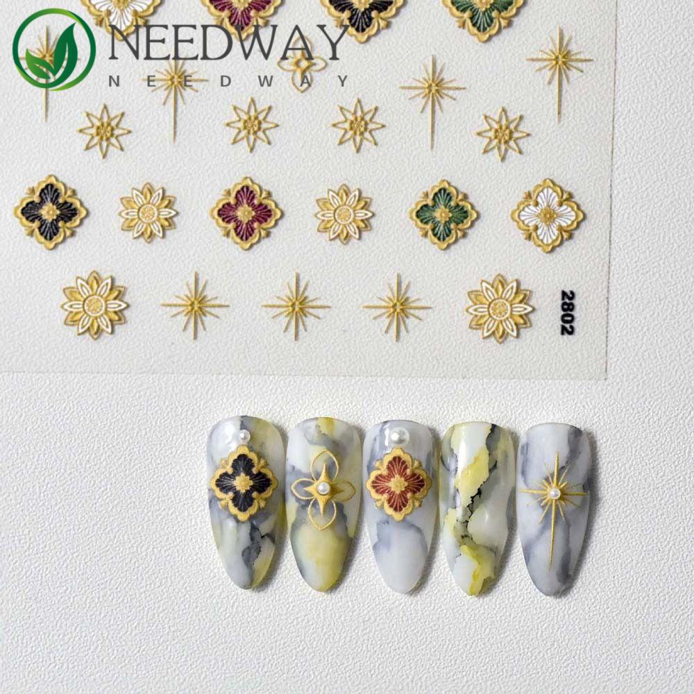 Needway   Bohemia Stiker Kuku Perekat Diri Emas Perak Bintang Bronzing Bohemia Dekorasi Kuku