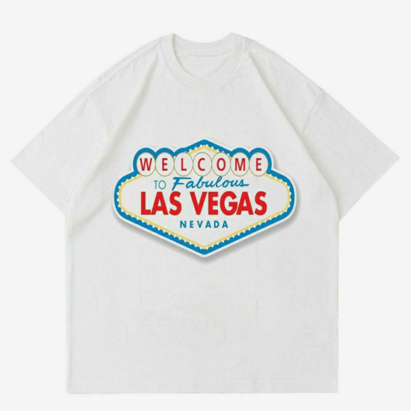 BAJU LAS VEGAS "WELCOME" | T-SHIRT KAOS LAS VEGAS WHITE | KAOS BAJU LAS VEGAS VINTAGE | KAOS KOTA LA