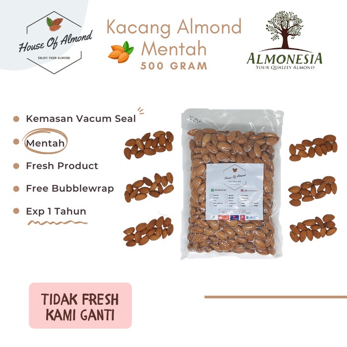 

New Arrival Kacang Almond Mentah (Raw Almond) Almonesia 500gr