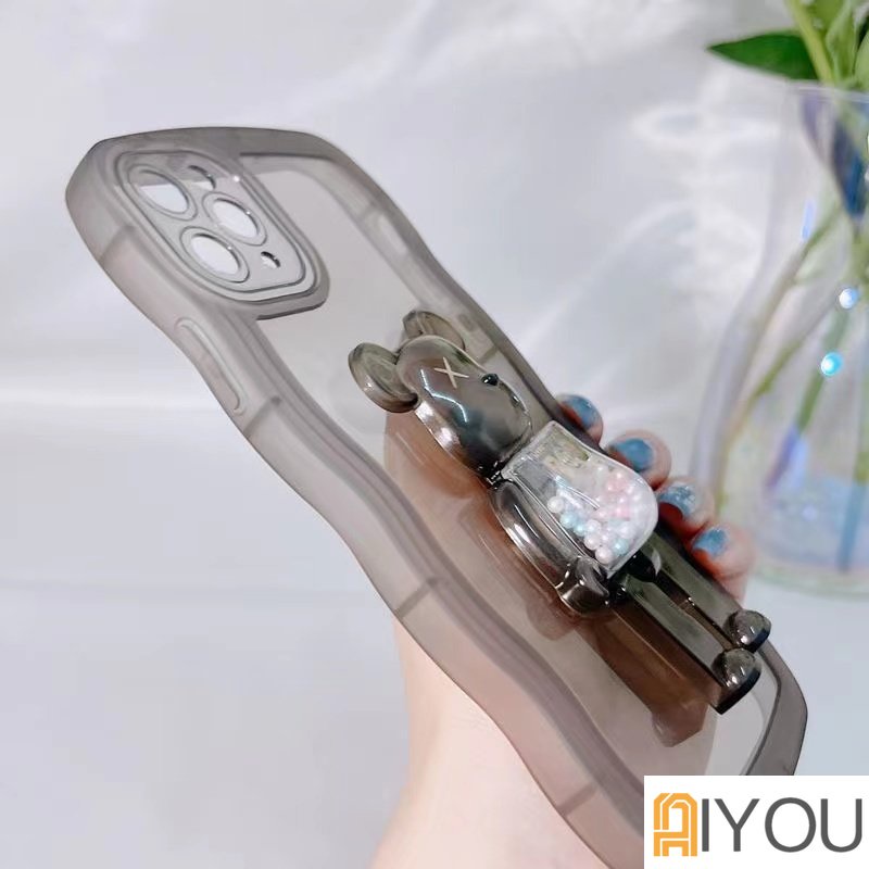 Casing Stand Holder Lipat Beruang Lucu Untuk IPhone11 13pro Max 12pro Max Promax 14plus X/XSmax XR 7plus8 Plus Penutup Transparan Tahan Guncangan