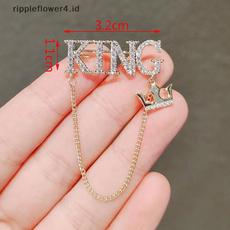 {rippleflower4.id} Fashion Pria Wanita Wanita Bros Lucu Surat Raja Sweater Mantel Aksesoris Bros Pesta Pernikahan Bros Pin Berpohon Raja Surat Bros Mutiara Bros Perhiasan Gi