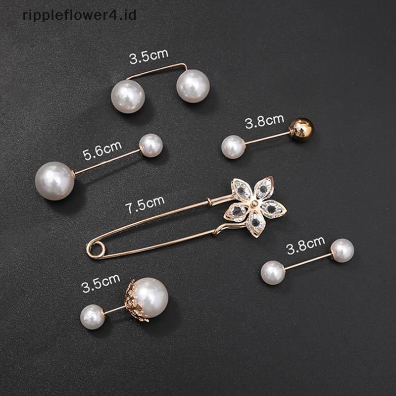 {rippleflower4.id} 1set Fashion Pakaian Bros Penyesuaian Pinggang Untuk Wanita Mutiara Kerah Pin Sweater Dress Brooch Pin Lencana Gesper DIY Aksesoris~