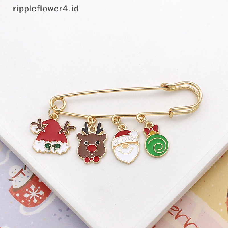 {rippleflower4.id} Logam Pin Natal Hutan Santa Claus Salju Bell Elk Pohon Bros Tetap Pakaian Kartun Lencana Dekorasi Tombol Pinggang~