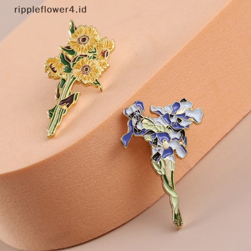 {rippleflower4.id} Lapel Pin Lencana Van Gogh Bunga Matahari Iris Bros Bunga Topi Pin Logam Untuk Pakaian Enamel Pin Lencana Untuk Hadiah Ransel Untuk Wanita~