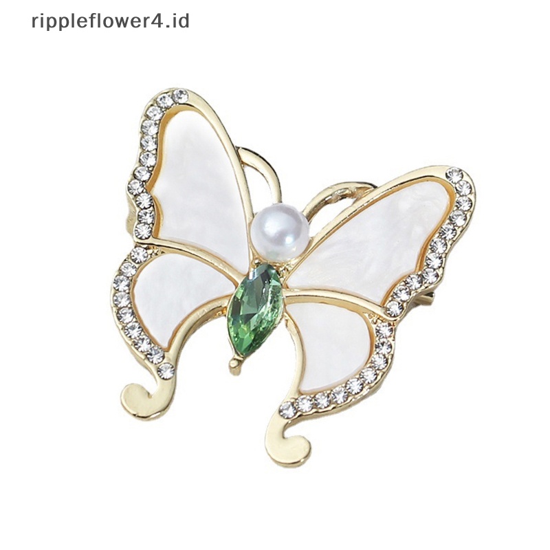 {rippleflower4.id} Bros Kupu-Kupu Untuk Wanita Pesona Mutiara Warna Emas Brooch Pin Pesta Hadiah Pernikahan Aksesoris Pakaian Perhiasan Hadiah Untuk Her~