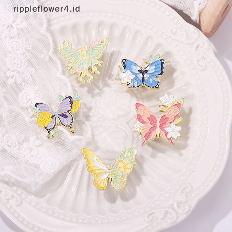 {rippleflower4.id} Sayap Bunga Kupu-Kupu Enamel Pin Bros Serangga Custom Actias Seleme Lapel Lencana Perhiasan Hewan~