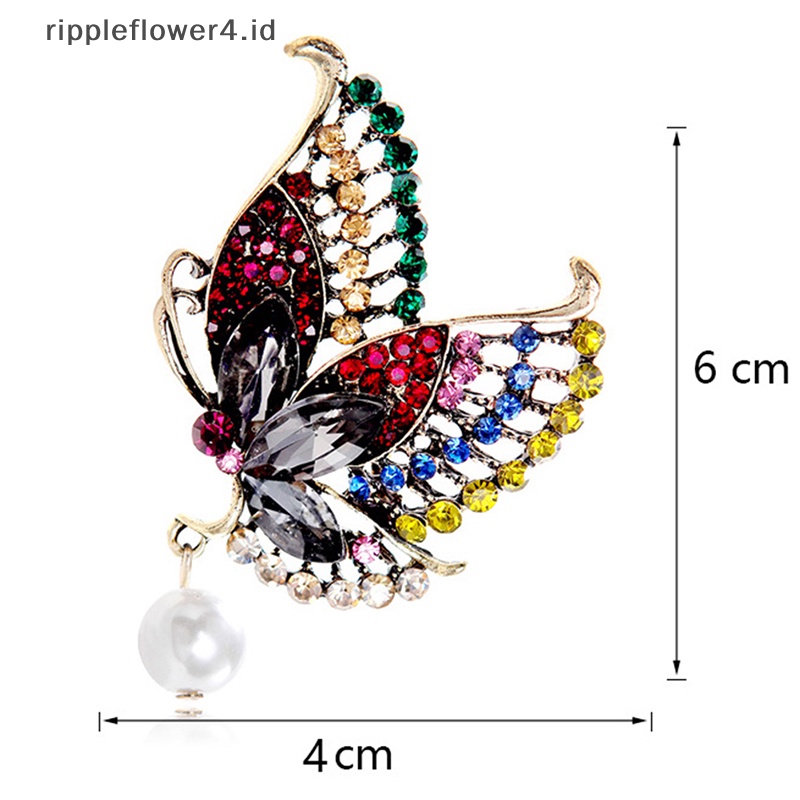 {rippleflower4.id} Fashion Berlian Imitasi Mutiara Kupu-Kupu Bros Pin Untuk Wanita Syal Pakaian Bros Aksesoris Hadiah~