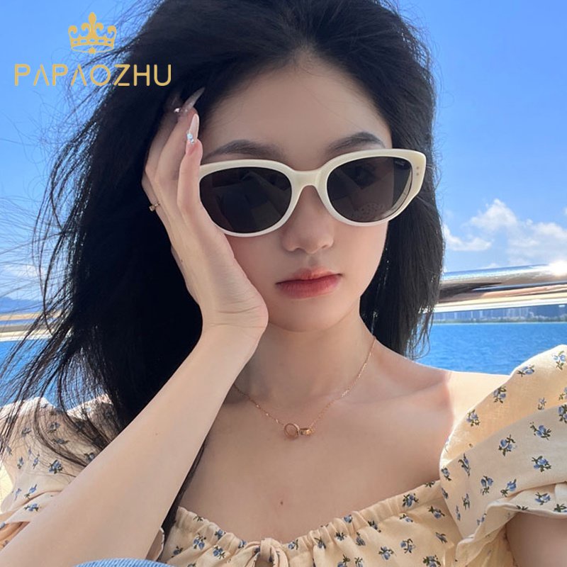 Papaozhu Korea Perlindungan UV400 Cat Eye Frame Sunglasses Untuk Wanita Pria Keren Outdoor Mengemudi Shades Ins Gaya Eyewear Daily Jewelry
