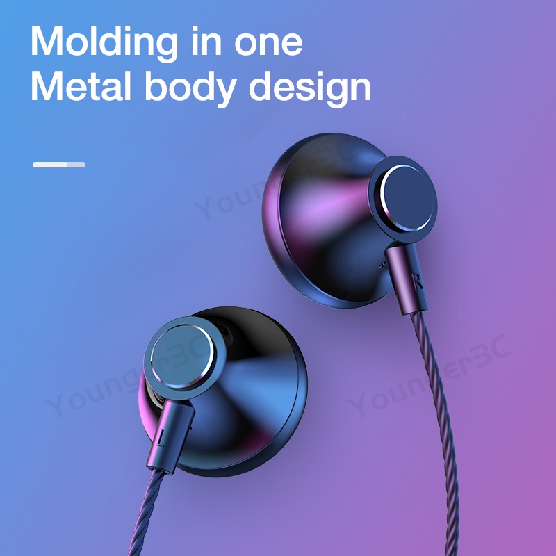 3.5mm Large Moving Coil Earphone HiFi Surround Sound Metal Wired Earbuds In Ear Audio Headset Kabel Dengan Mikrofon