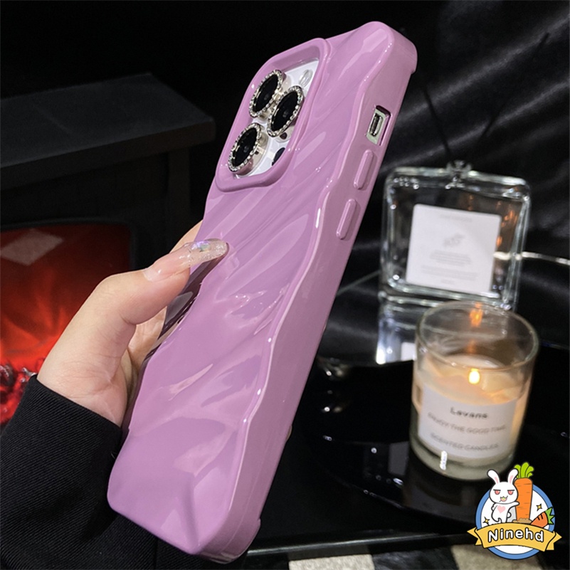 Luxury High-end Ungu 3D Pleats iPhone Case Kompatibel Untuk Iphone14 13 12 11 Pro Max X Xr Xs Max8 7 6 6s Plus SE 2020 Karet Menebal Casing Ponsel Bumper Shockproof Lembut TPU Cover