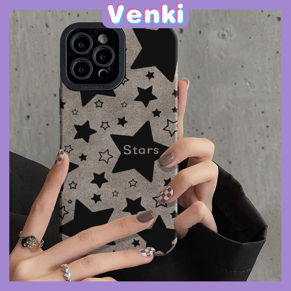 VENKI - Untuk iPhone 11 Case Leather Leather Pupil Eyes Suede Phone Case Soft Shockproof Airbag Protection Camera Simple Blinking Stars Kompatibel dengan iPhone 14 13 Pro max 12 xr