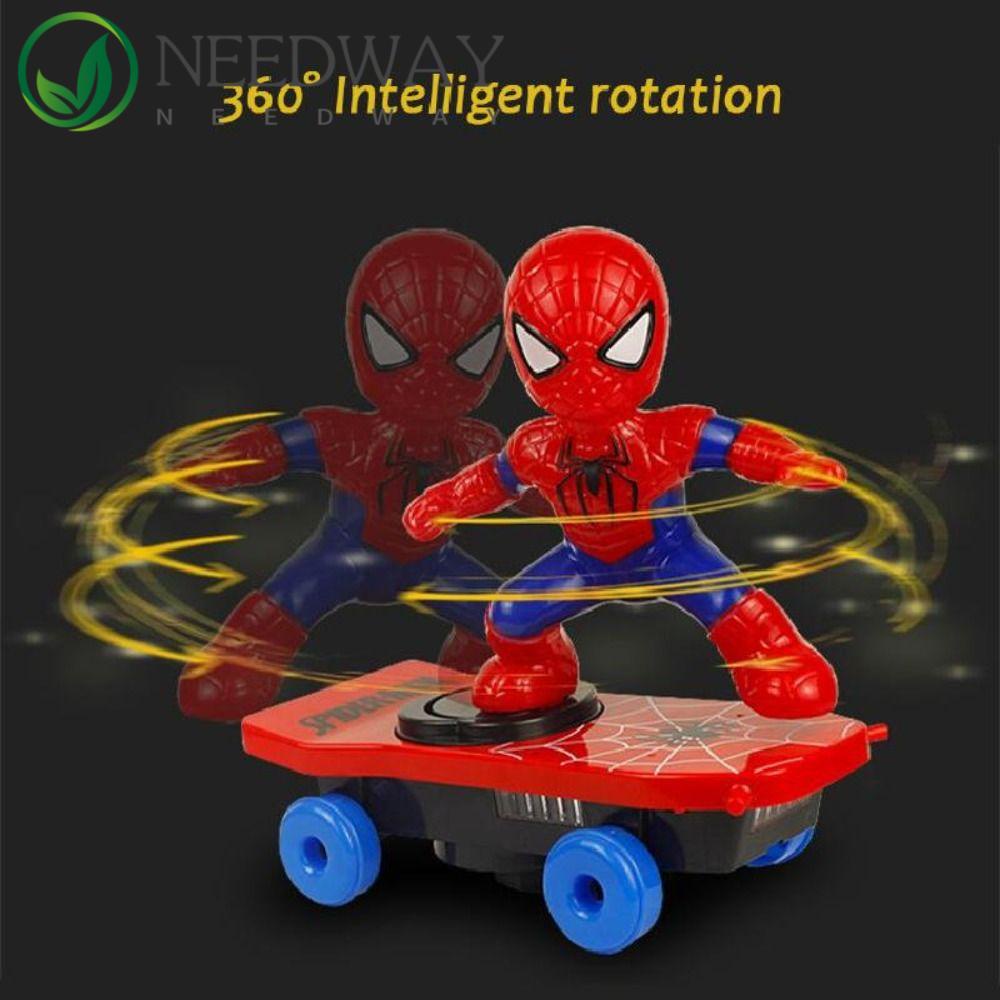 Needway   Spider-Man Mainan Musik Hadiah Ulang Tahun Marvel Acousto-optic Anime Action Figure Spider Man Model Mainan Mobil Mainan Stunt Scooters Flip Otomatis