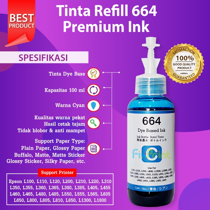 Tinta 664 Premium Refill Printer L110 L210 L220 L300 L310 L360