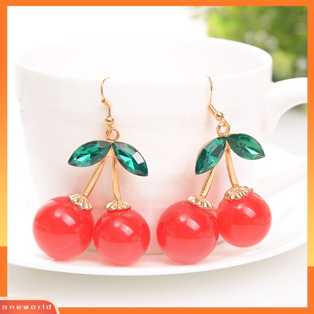 [WOD] 1pasang Anting Kait Perhiasan Cherry Daun Anting Menjuntai Berkilau Tahan Lama Untuk Pakaian Sehari-Hari