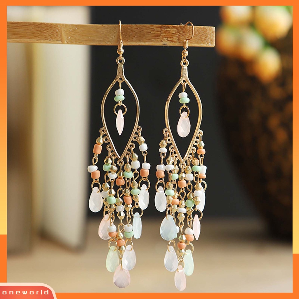 [WOD] 1pasang Anting Menjuntai Menawan Gaya Etnik Alloy Hollow Beads Rumbai Wanita Earrings Untuk Pesta