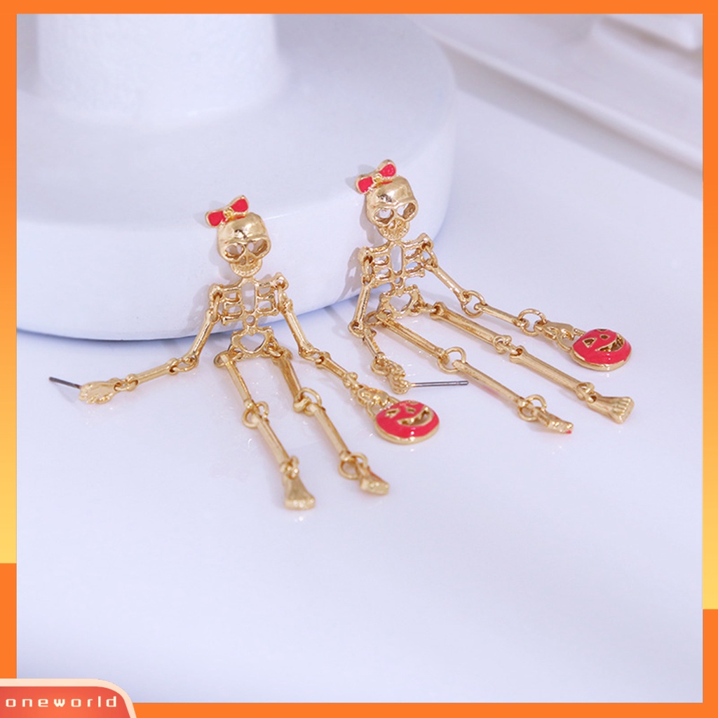 [WOD] 1pasang Anting Halloween Gaya Punk Desain Kartun Hypoallergenic Electroplating Colorfast Hiasan Telinga Aksesoris Skeleton Menjuntai Anting Halloween Untuk Pacaran