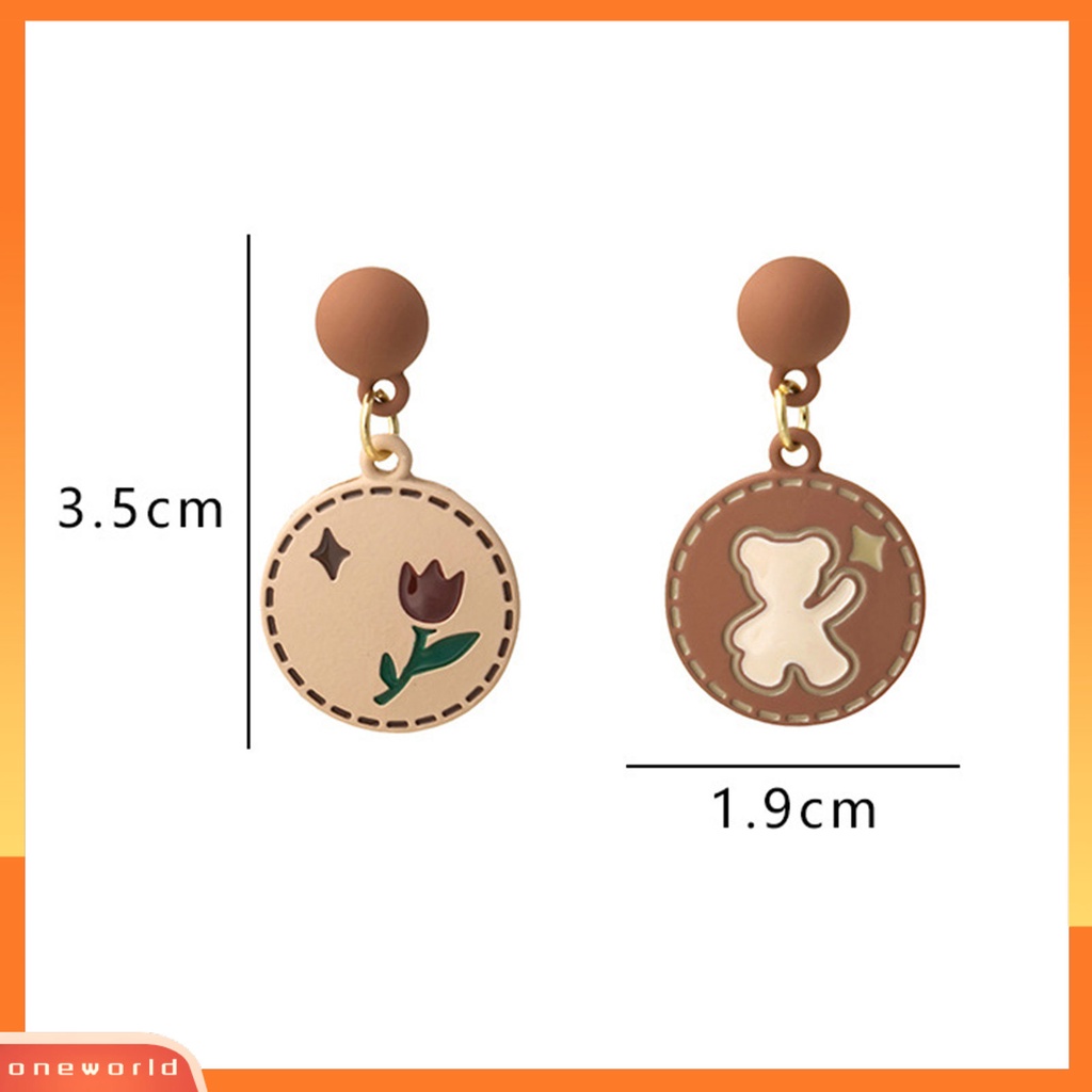 [WOD] 1pasang Anting Menjuntai Gaya Jepang Warna Senada Bulat Lucu Retro Hadiah Fashion Perhiasan Kartun Beruang Bunga Mawar Telinga Studs Untuk Pacaran