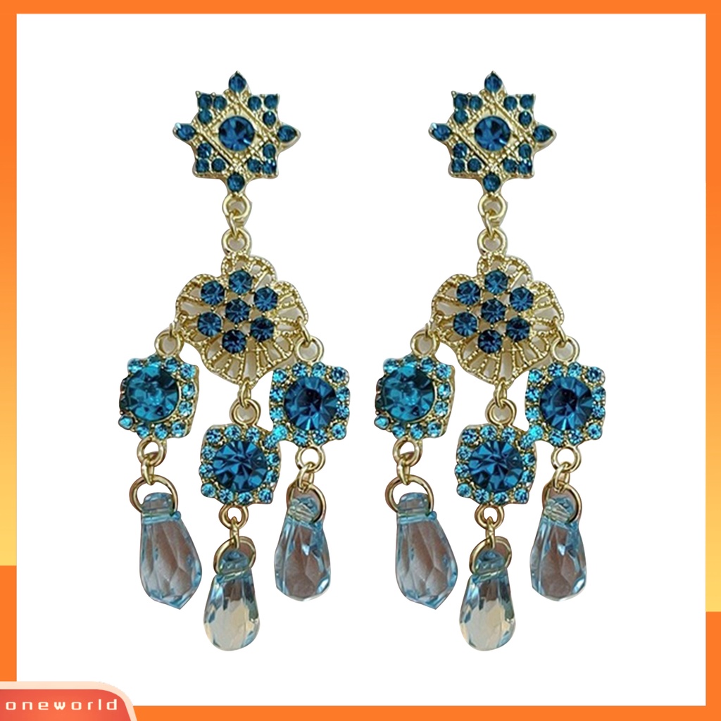 [WOD] 1pasang Anting Menjuntai Rumbai Kristal Imitasi Anting Drop Panjang Vintage Biru Untuk Pernikahan