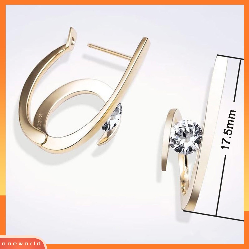 [WOD] Wanita Potongan Bulat Cubic Zirconia Geometris Ear Stud Earrings Pesta Perhiasan Hadiah