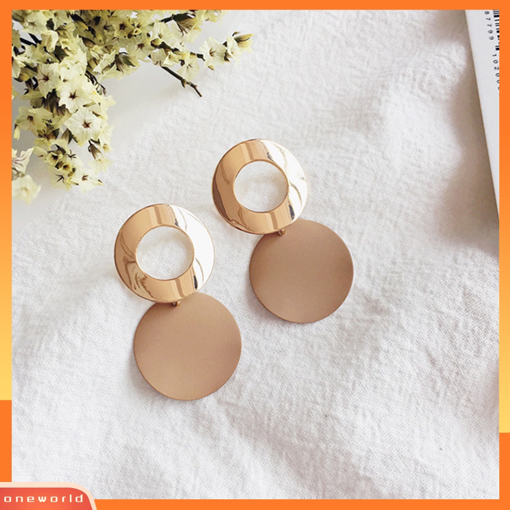 [WOD] 2pasang Bergaya Wanita Geometris Bulat Menjuntai Berongga Lingkaran Stud Earrings Jewelry