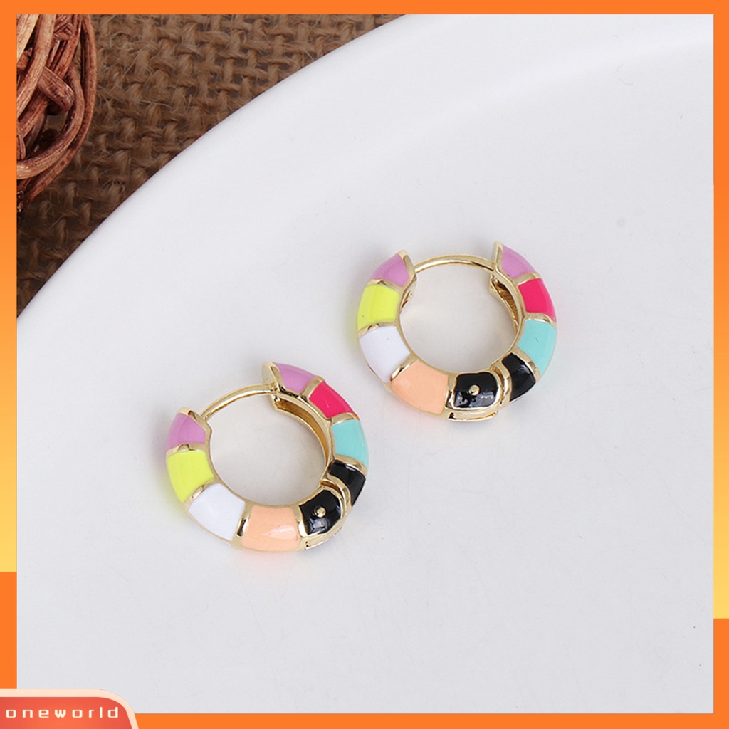 [WOD] 1pasang Anting Hoop Wanita Bulat Gaya Bohemia Etnik Warna-Warni Women Earrings Untuk Hadiah