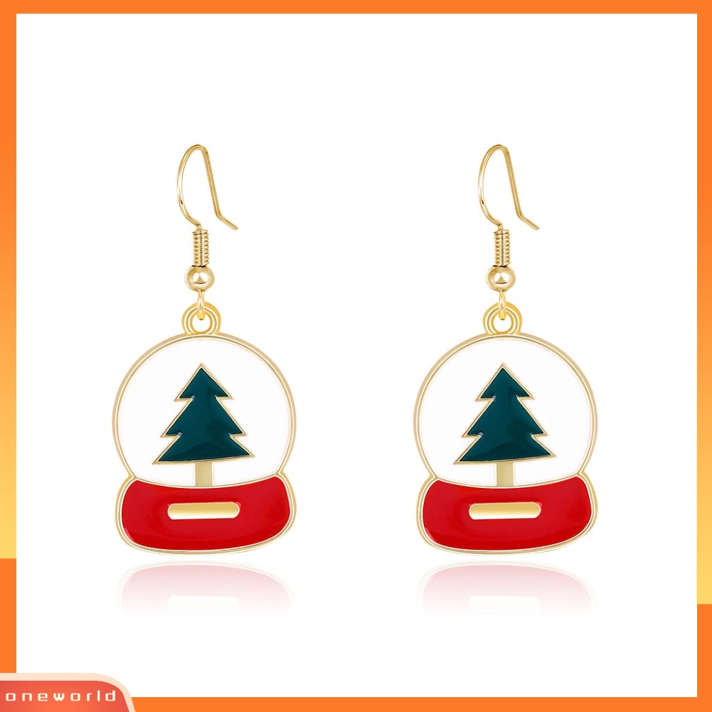 [WOD] Fashion Wanita Xmas Pohon Terukir Enamel Alloy Kait Anting Perhiasan Natal