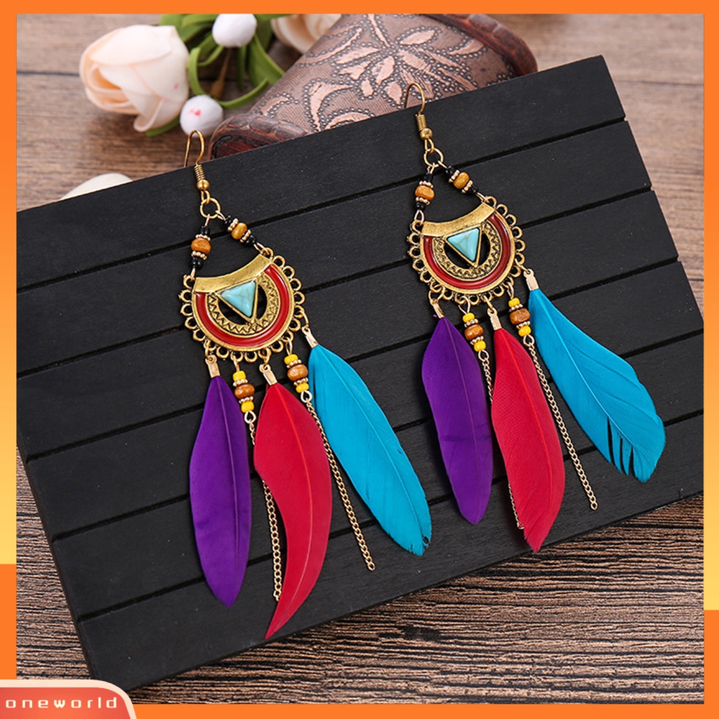 [WOD] 1pasang Anting Kait Gaya Bohemia Etnik Bulu Sintetis Indah Lady Boho Anting Menjuntai Untuk Prom