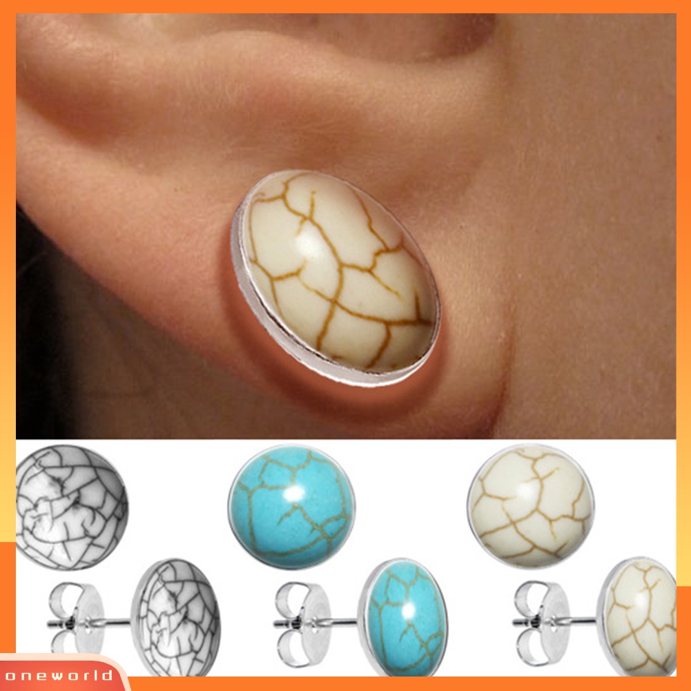 [WOD] Fashion Sederhana Wanita Bulat Besar Imitasi Turquoise Ear Stud Earrings Perhiasan Decor