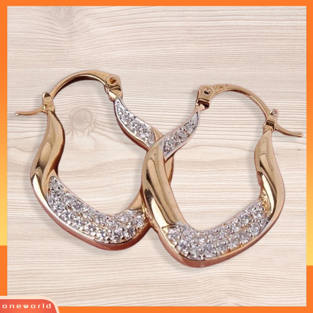 [WOD] Fashion Wanita Berlian Imitasi Bertatahkan U Bentuk Menjuntai Paduan Leverback Earrings Jewelry