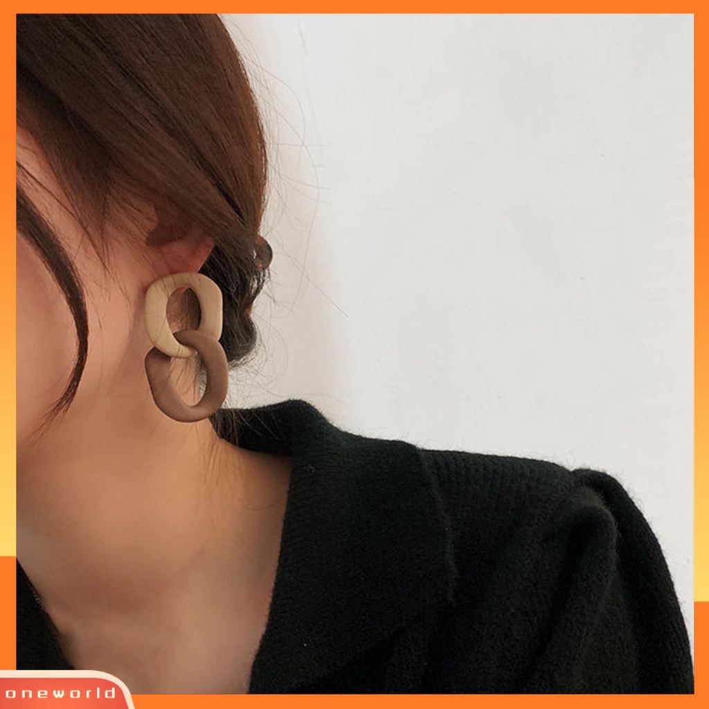 [WOD] 1pasang Anting Retro Hollow Belah Ketupat Bentuk Tidak Teratur Anting Warna Kontras Untuk Wanita
