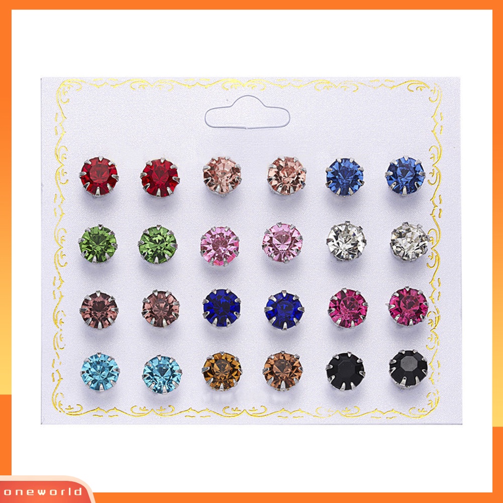 [WOD] 12pasang Fashion Wanita Zirkon Berlian Imitasi Mutiara Imitasi Hias Stud Earrings Jewelry