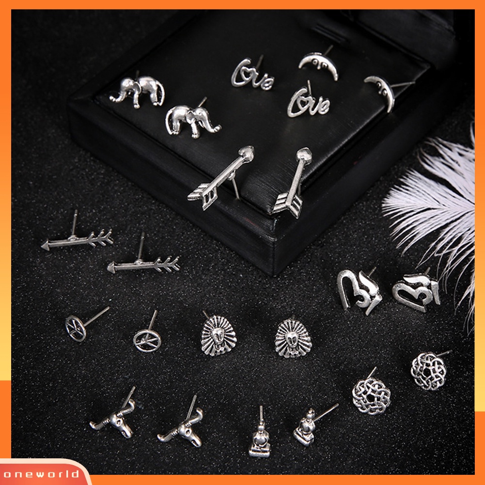 [WOD] 11pcs Wanita Panah Bulan Gajah Telinga Stud Anting Vintage Pesta Perhiasan Hadiah