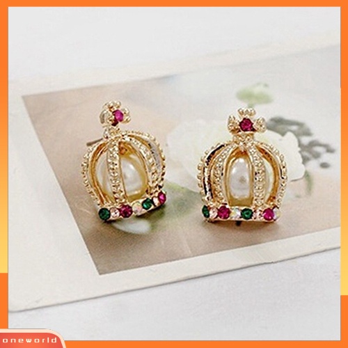 [WOD] Anggun Putri Mahkota Salib Warna-Warni Berlian Imitasi Mutiara Imitasi Ear Stud Earrings