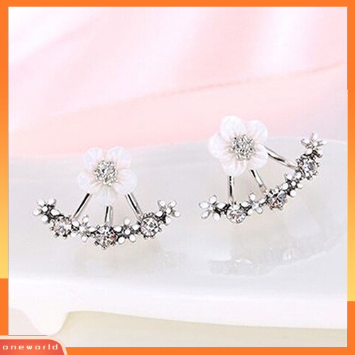 [WOD] Wanita Bunga Zirkon Telinga Jaket Gaya Korea Tembaga Ear Studs Earrings Jewelry