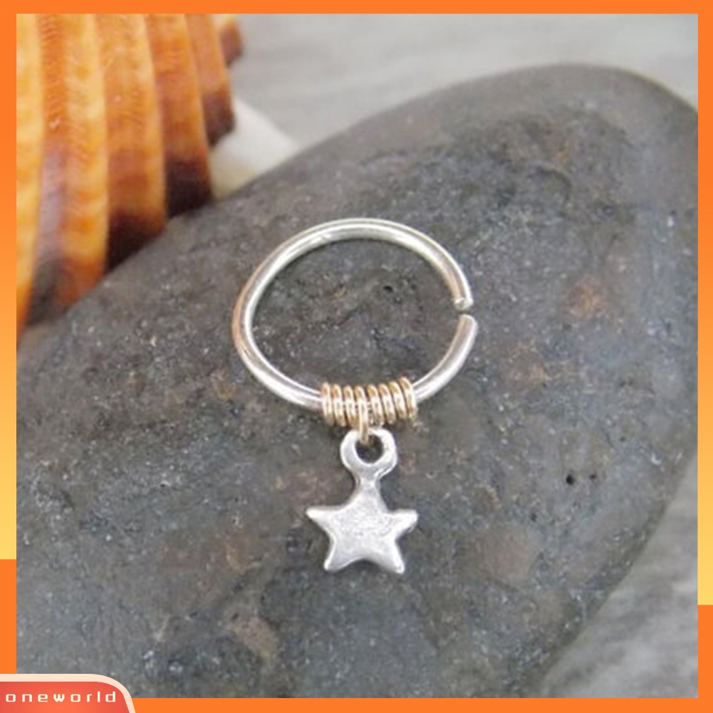 [WOD] 1pc Cincin Lady Tembaga Alloy Bintang Liontin Tulang Rawan Hoop Piercing Telinga Atas Stud