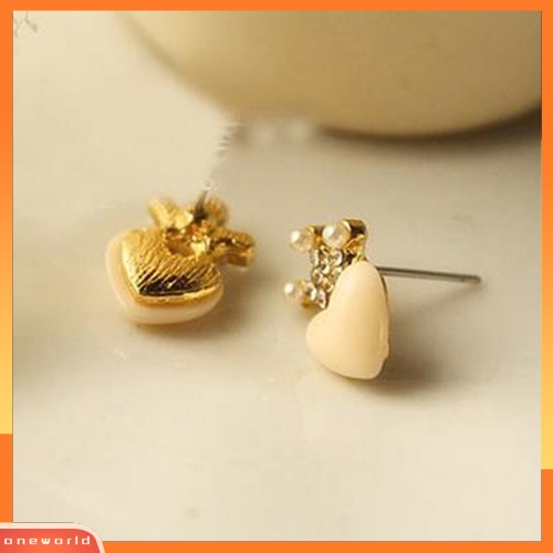 [WOD] 1pasang Fashion Wanita Manis Mutiara Imitasi Berlian Imitasi Mahkota Hati Studs Earrings