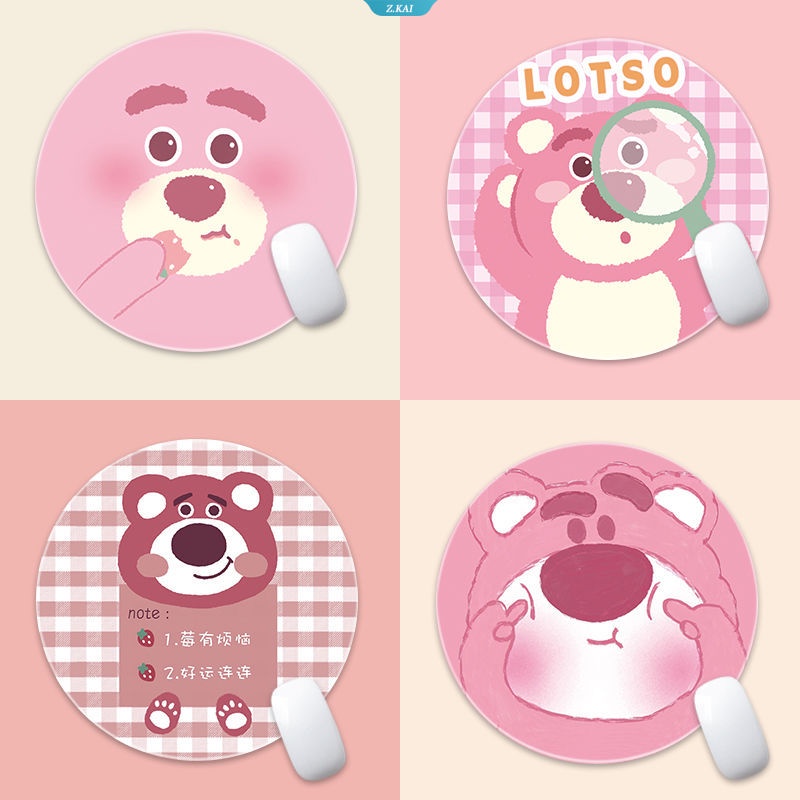 Kawaii Strawberry Bear Lovely Residence Office Gaming Alas Mouse Bulat Anti Slip Laptop PC Mice Pad Mat Alas Mousepad Gaming [ZK]