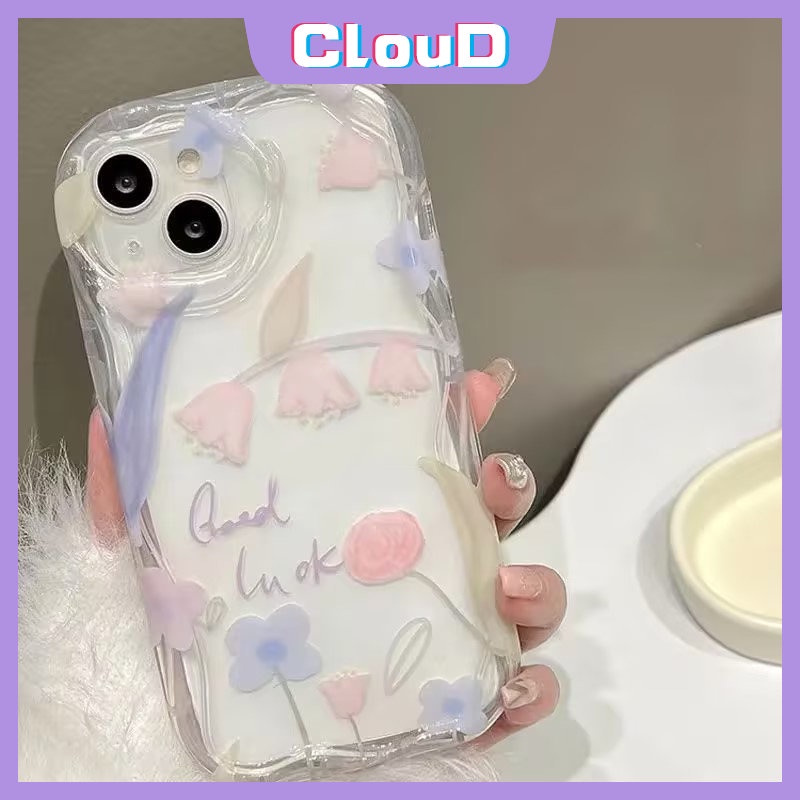 Casing Untuk Realme C25s C21Y C25 C35 C33 C20 C20A C12 C11 5 7i 6i 5s 9i 5i C55 C15 C25Y C30 C31 C17 C21 C3 Tulip Ungu Fresh Flower Transaprent Soft 3D Wavy Curved Edge Flower Case