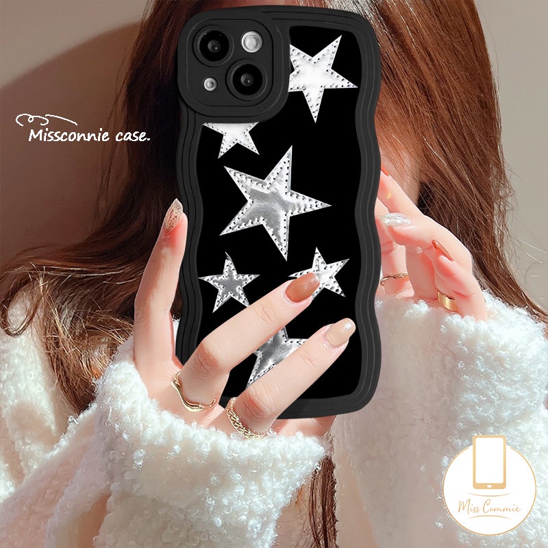 Fashion Seni Sederhana Lukisan Minyak Cinta Hati Ponsel Case Kompatibel Untuk IPhone XR 11 14 13 12 Pro Max 7Plus 8Plus 7 6s 6 8 14 Plus XS Max X SE 2020 Bintang Bersinar Lembut Bergelombang Edge Case