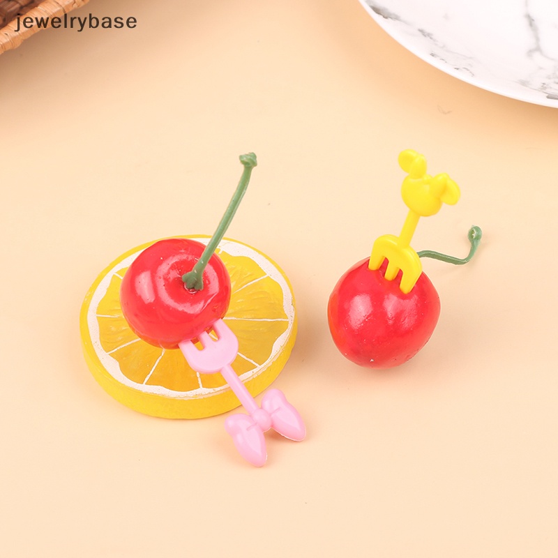 [jewelrybase] 10pc Mini Makanan Hewan Buah Picks Garpu Kotak Makan Aksesoris Dekorasi Alat Butik
