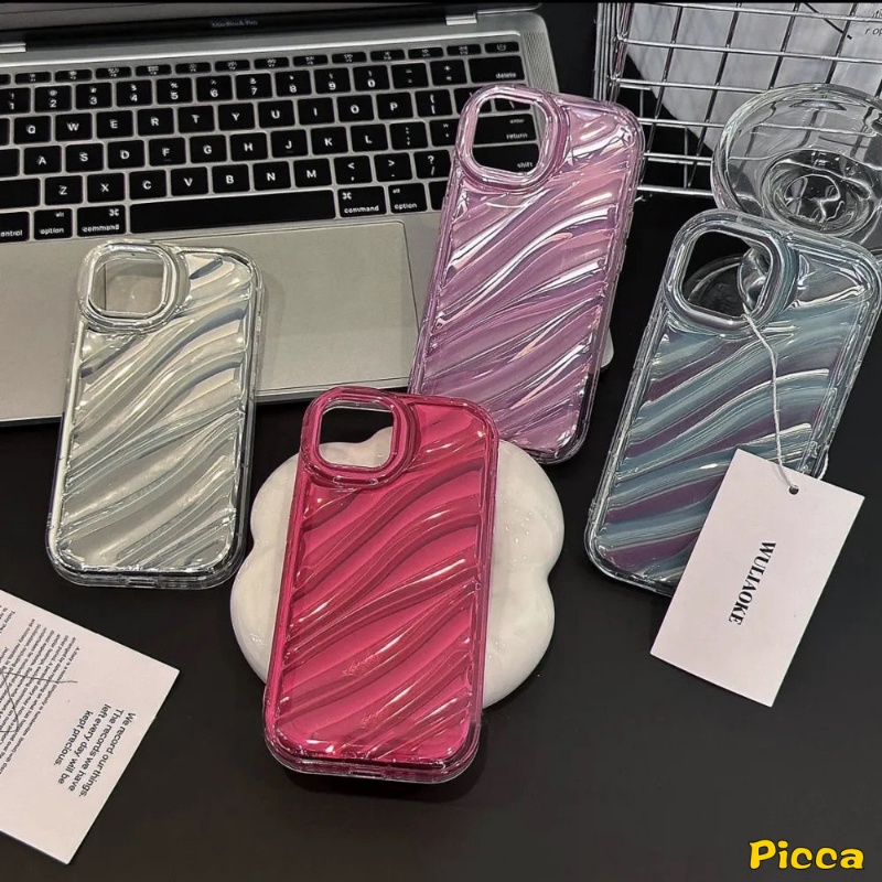 Casing Ponsel Pola Bergelombang Stereo Kreatif 3D Kompatibel Untuk IPhone 7Plus 11xr X XS Max11 12 13 14 Pro Max 6 8 6S 7 Plus SE 2020kartu Laser Mewah Simple Mempesona Soft Cover