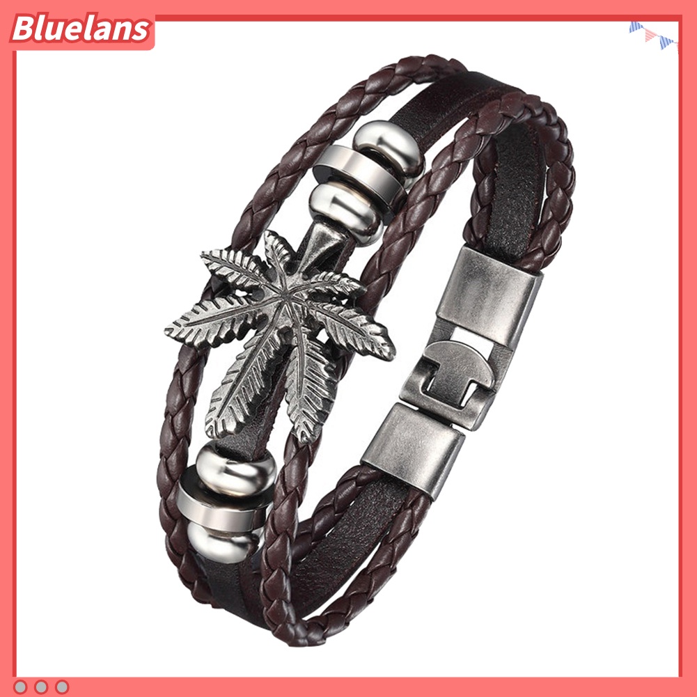 [BLS] Gelang Kulit Imitasi Punk Vintage Untuk Pria Wanita Maple Leaf Charm Bangle Cuff