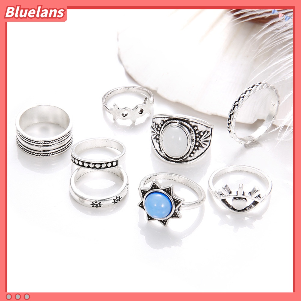 [BLS] 7pcs /Set Bohemian Wanita Mata Bintang Faux Gemstone Kunckle Midi Jari Cincin Perhiasan
