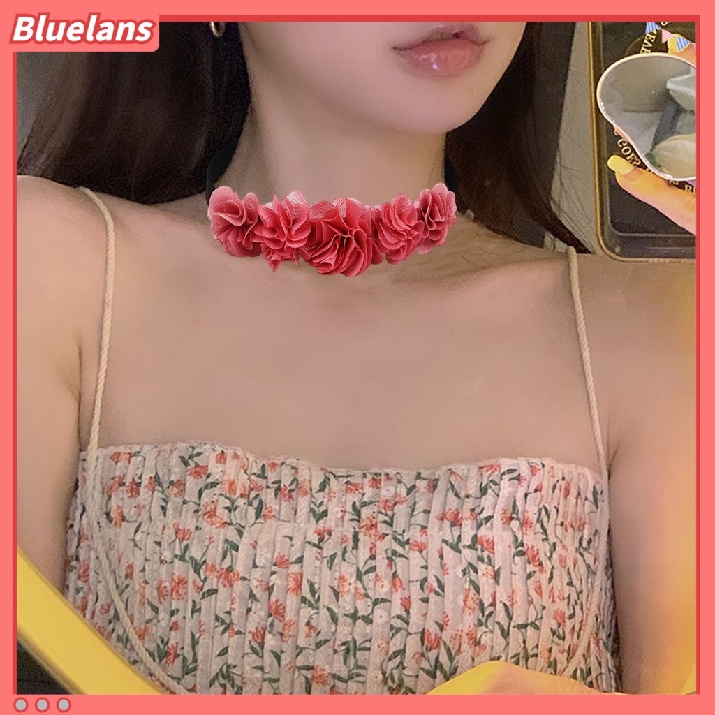 [BLS] Choker Kalung Stretch Gothic Temperamen Adjustable All-match Dekorasi Hadiah Wanita Renda Bunga Mawar Klavikula Rantai Leher Perhiasan Untuk Pacaran