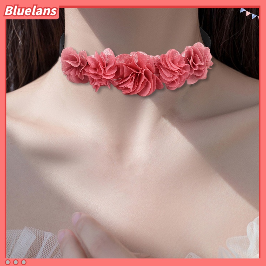 [BLS] Choker Kalung Stretch Gothic Temperamen Adjustable All-match Dekorasi Hadiah Wanita Renda Bunga Mawar Klavikula Rantai Leher Perhiasan Untuk Pacaran