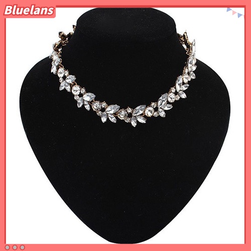 [BLS] Wanita Pesta Mewah Crowd Bening Berlian Imitasi Bunga Perunggu Choker Bib Kalung