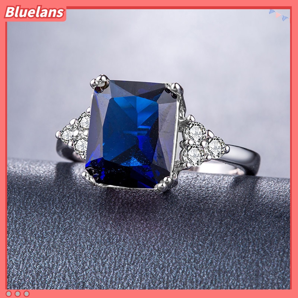 [BLS] Fashion Square Cut Cubic Zirconia Berlian Imitasi Cincin Pengantin Pertunangan Perhiasan Hadiah