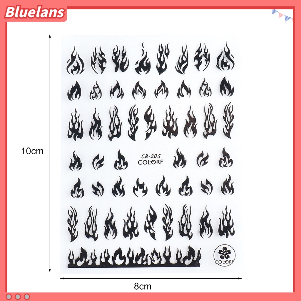 [BLM] Stiker Kuku Tidak Luntur Efek 3D Ultra Tipis Hologram Flame Slider Musim Panas Decals Untuk Manicure